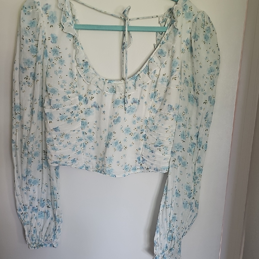 We The Free Blue Floral Blouse